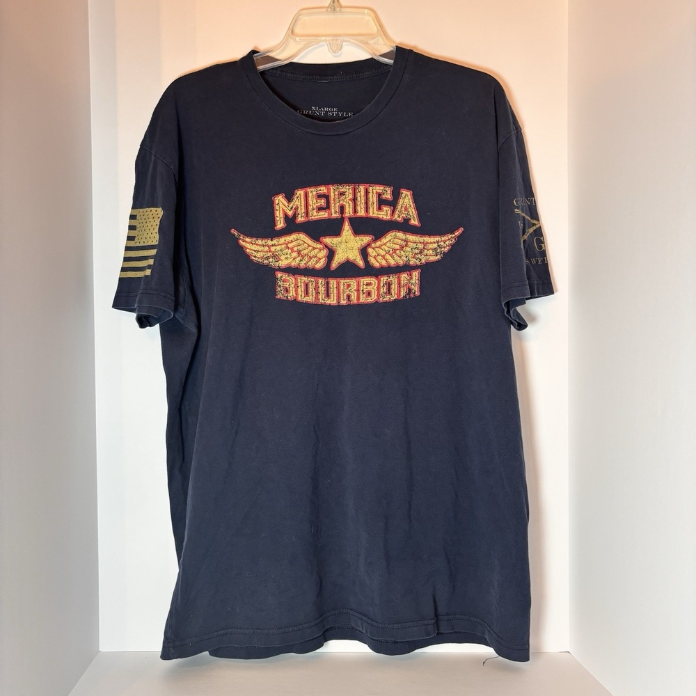 Grunt Style Merica Bourbon T Shirt Mens XL Navy Patriotic Graphic Tee USA Flag